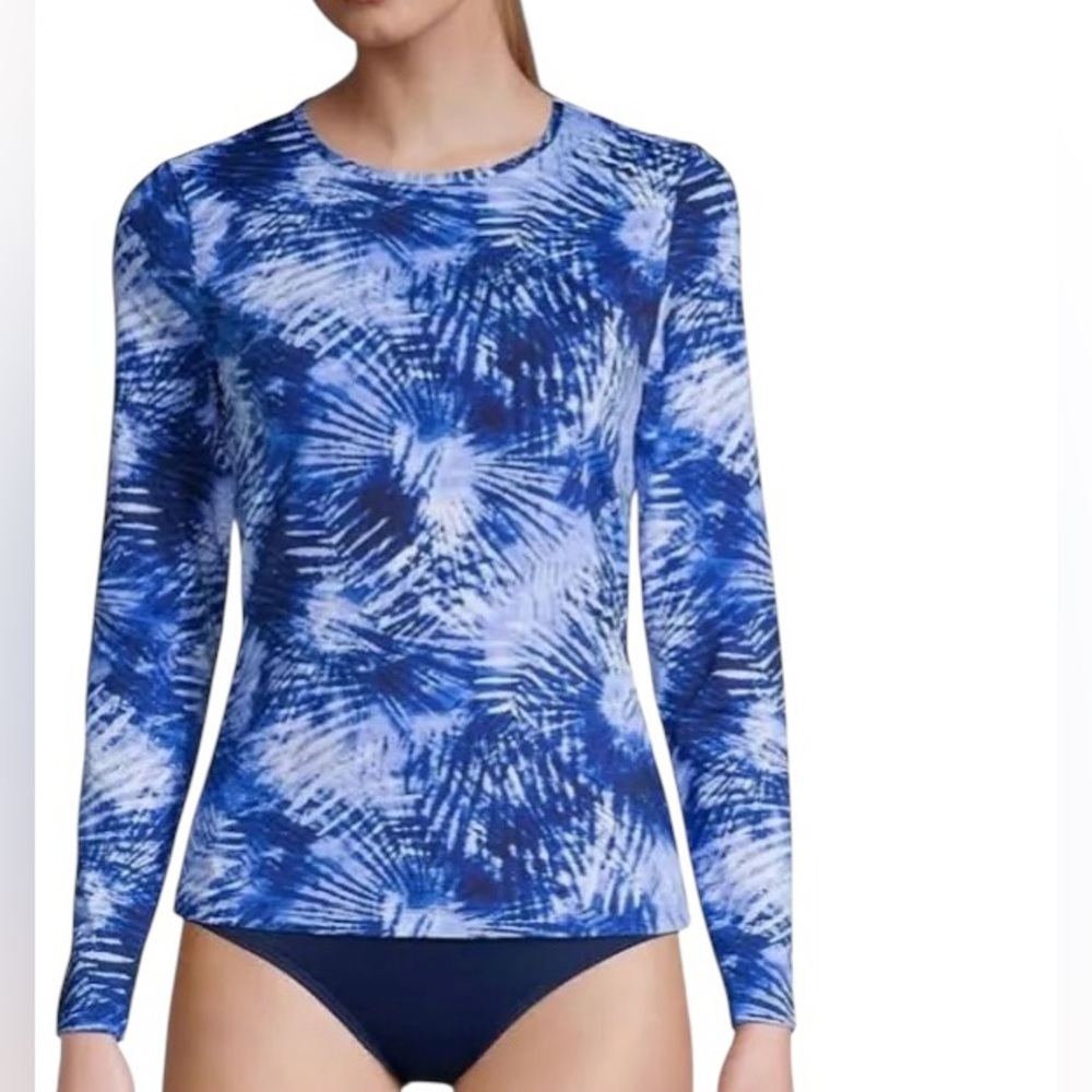 LANDS END Rashguard Swim Tops SPF Long Sleeve Blue Tie Dye